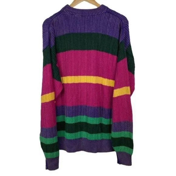 NWT NAUTICA WOMEN'S VINTAGE RAINFOREST STRIPED CHUNKY SWEATER LARGE - Picture 2 of 7